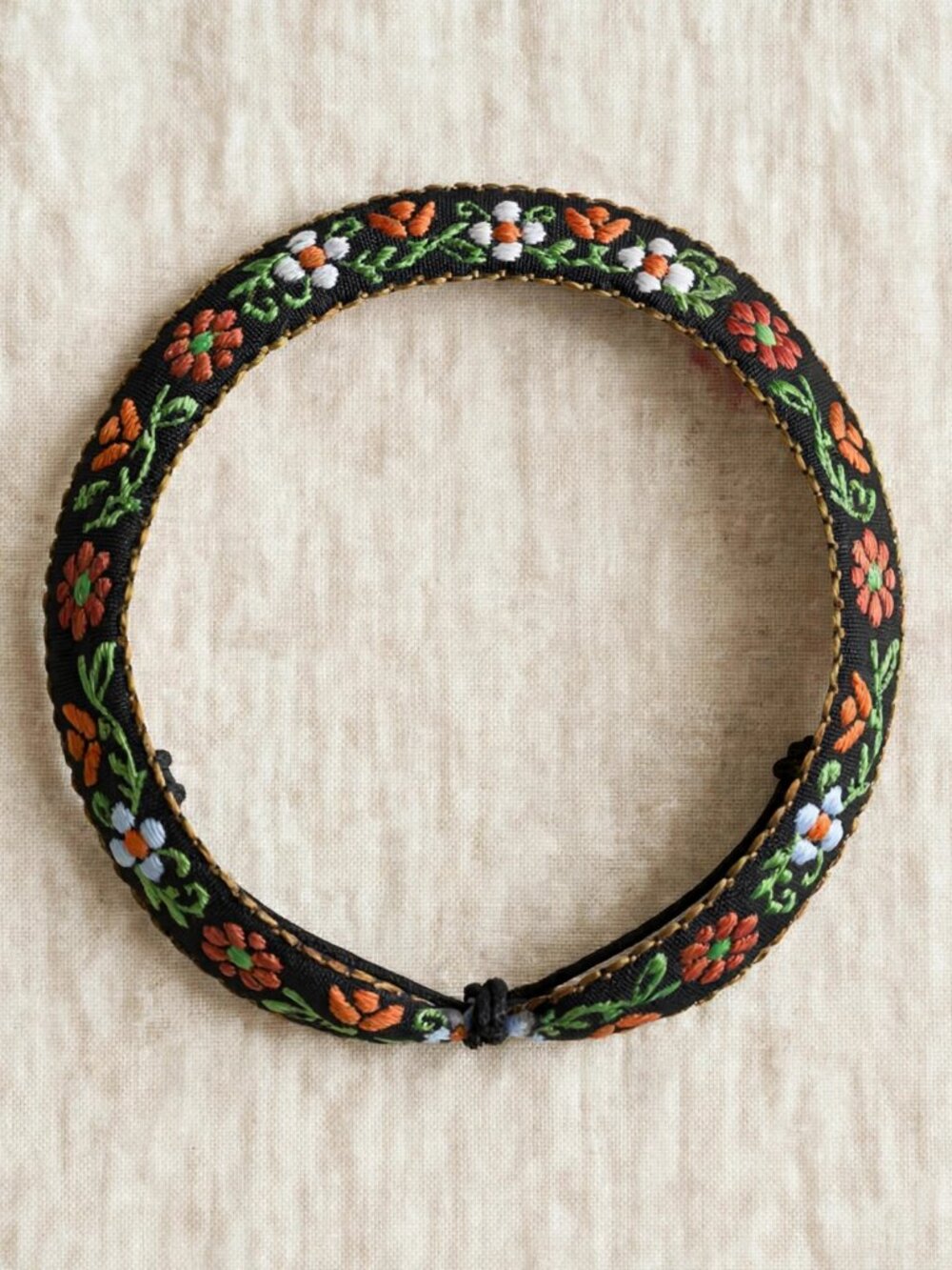 Black Orange Floral Embroidered Bracelet — Mexican Woven